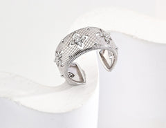 Gentle Wave Vintage Gold Textured Ring with Zircon J0252-2