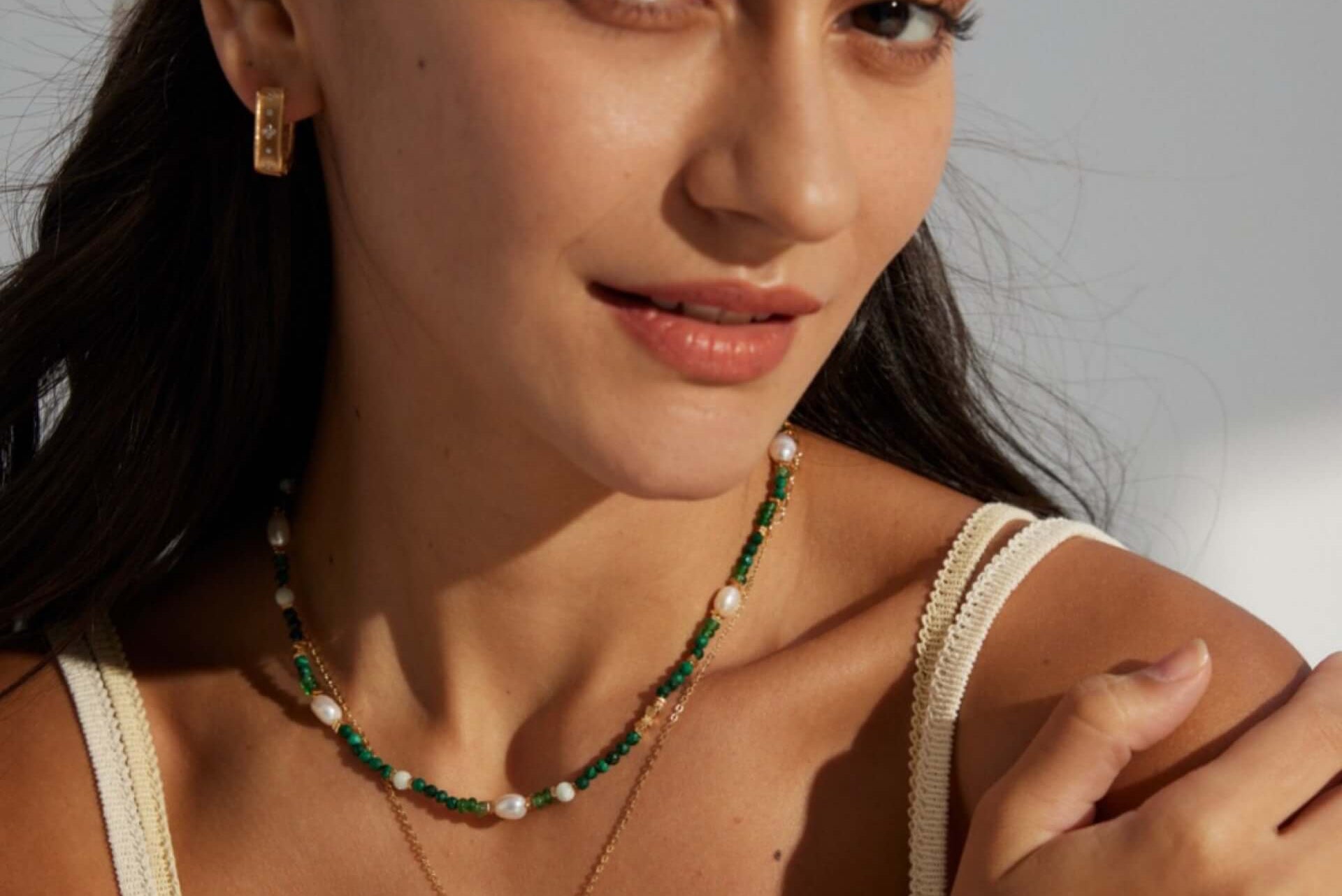 Gentle Wave |Vintage Malachite & Pearl Necklace D0502-2