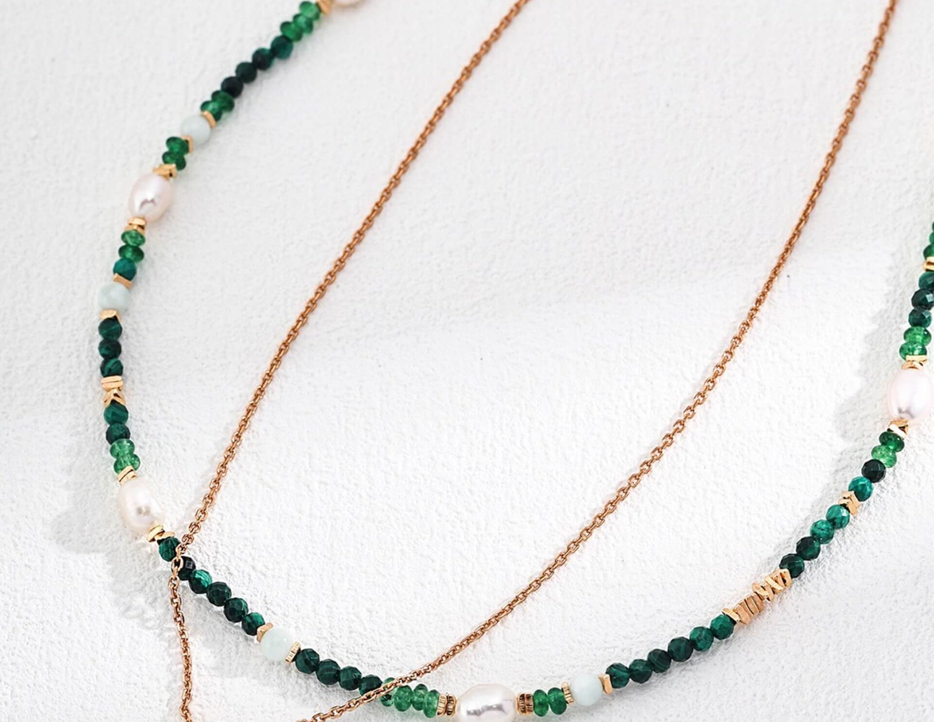 Gentle Wave |Vintage Malachite & Pearl Necklace D0502-2