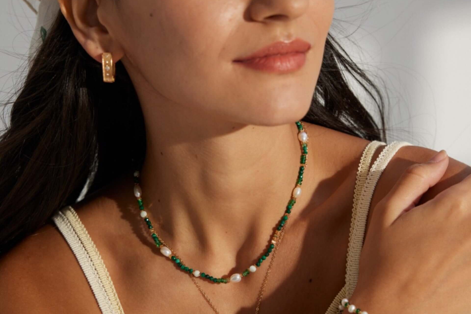 Gentle Wave |Vintage Malachite & Pearl Necklace D0502-2