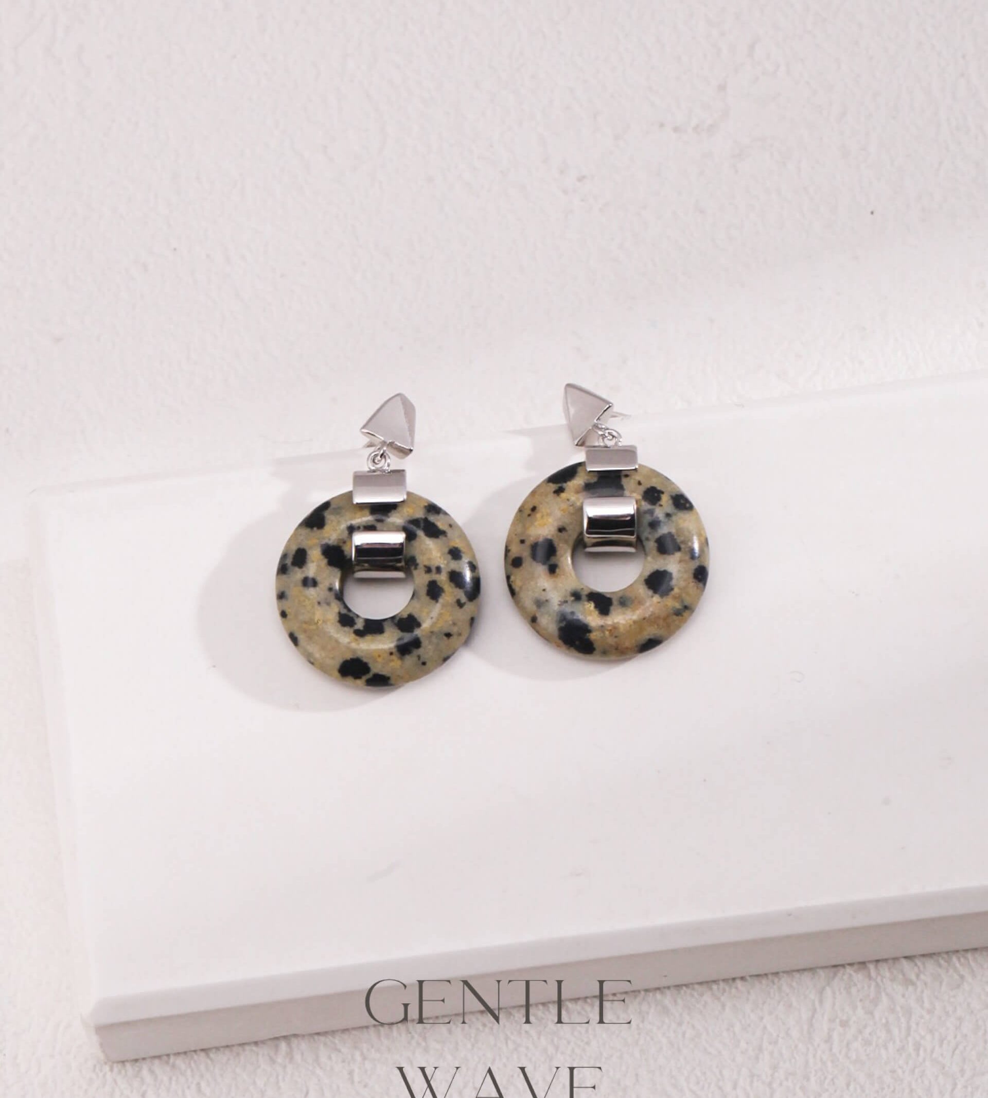 Gentle Wave| Elegant Dalmatian Jasper & Tiger Eye Hoop Earrings E01119