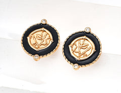 Vintage Black Enamel Zircon Earrings — Retro Gothic Hoop Drop