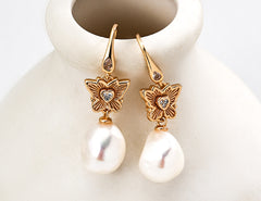 Celestial Butterfly Pearl Earrings Vintage Inspired Earrings for Women E01370