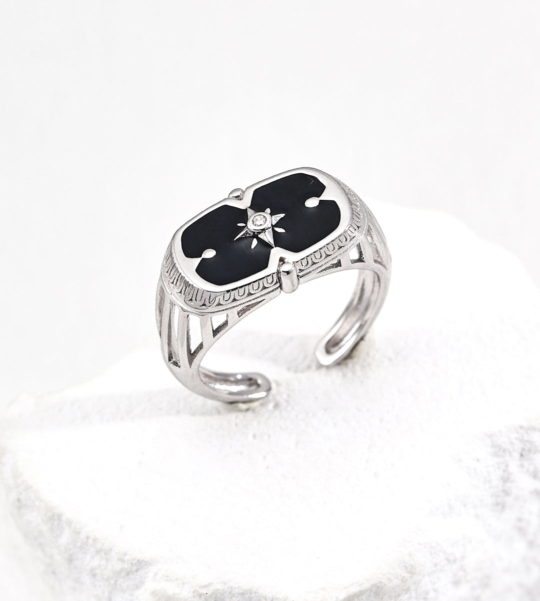 GentleWaveCo Artisan Blue Black Enamel Ring J0285
