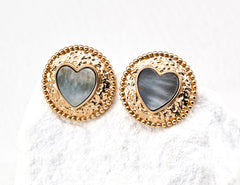 Gentlewaveco Iridescent Shell Heart Statement Earrings E01309