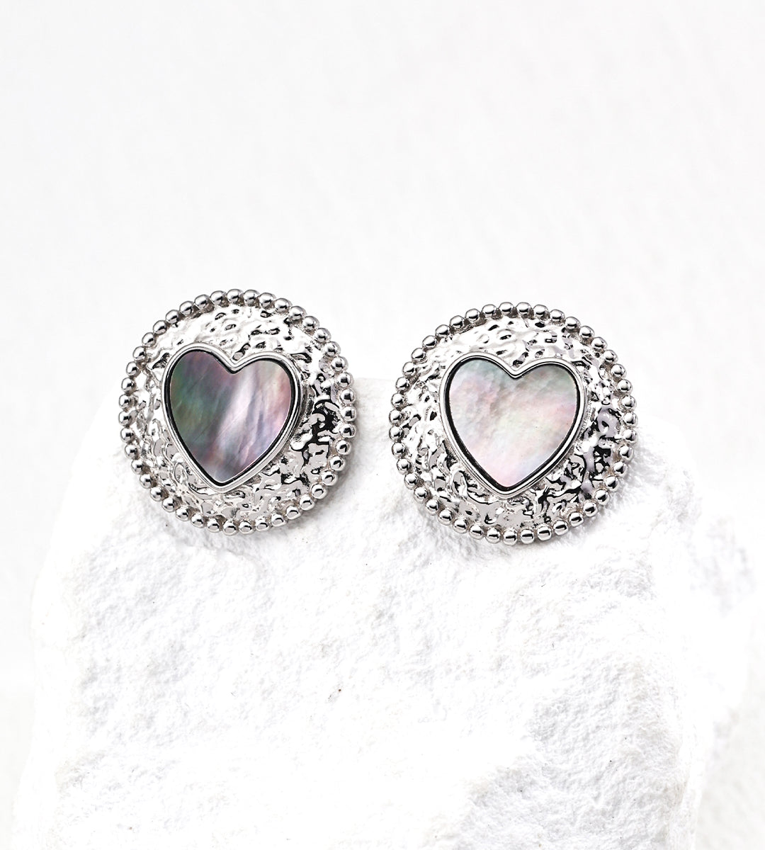 Gentlewaveco Iridescent Shell Heart Statement Earrings E01309