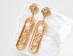 Gentlewaveco Natural Pearl Zircon Elegant Drop Earrings