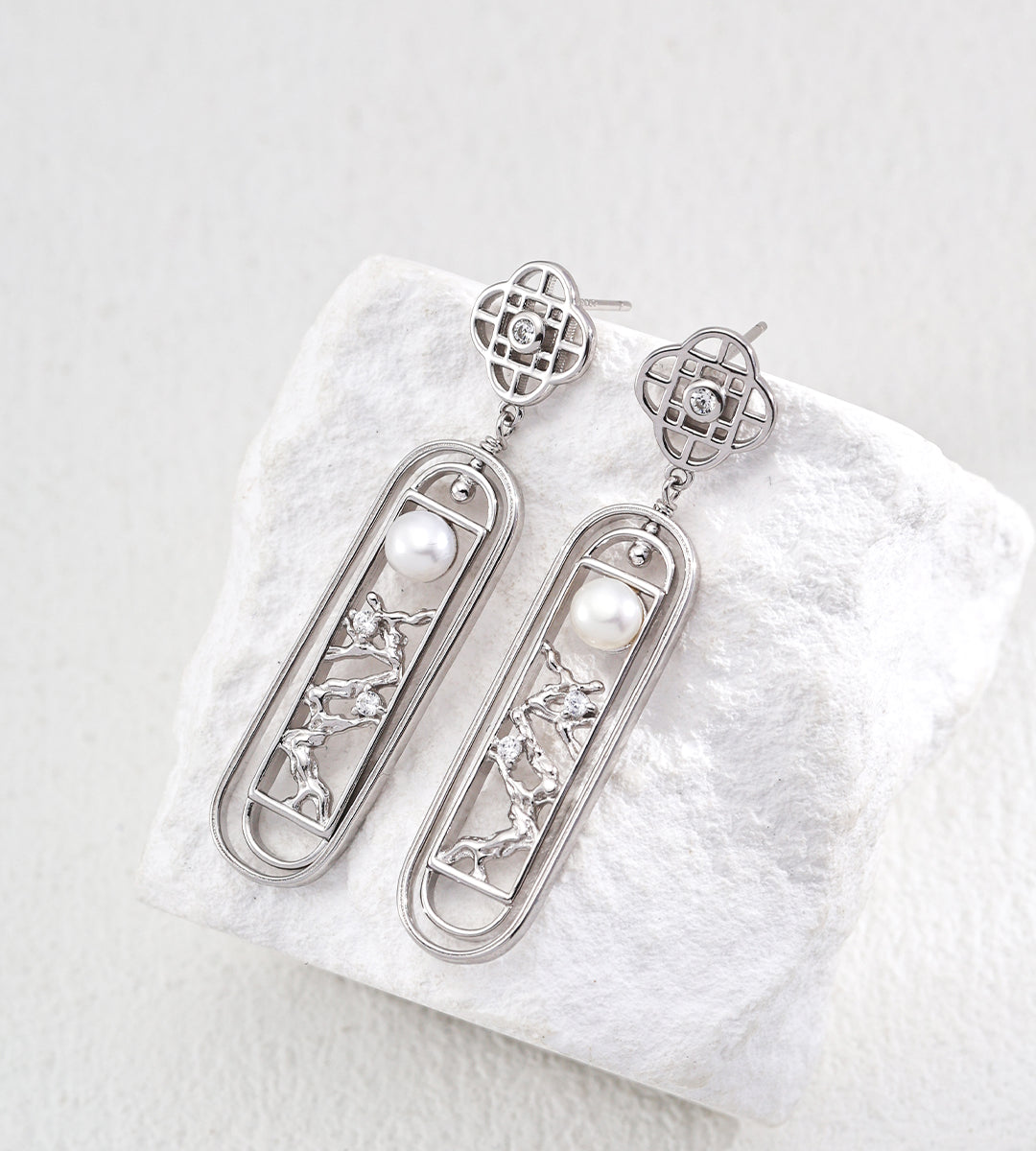 Gentlewaveco Natural Pearl Zircon Elegant Drop Earrings