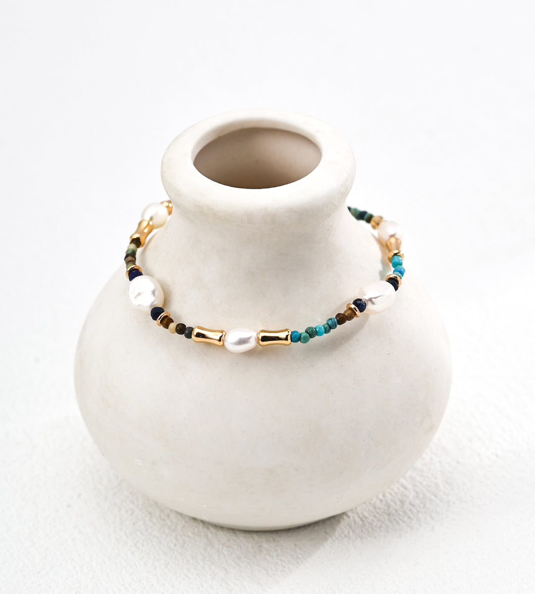 Gentlewaveco  Vintage Lapis Lazuli Turquoise Natural Pearl Adjustable Bracelet SL0196