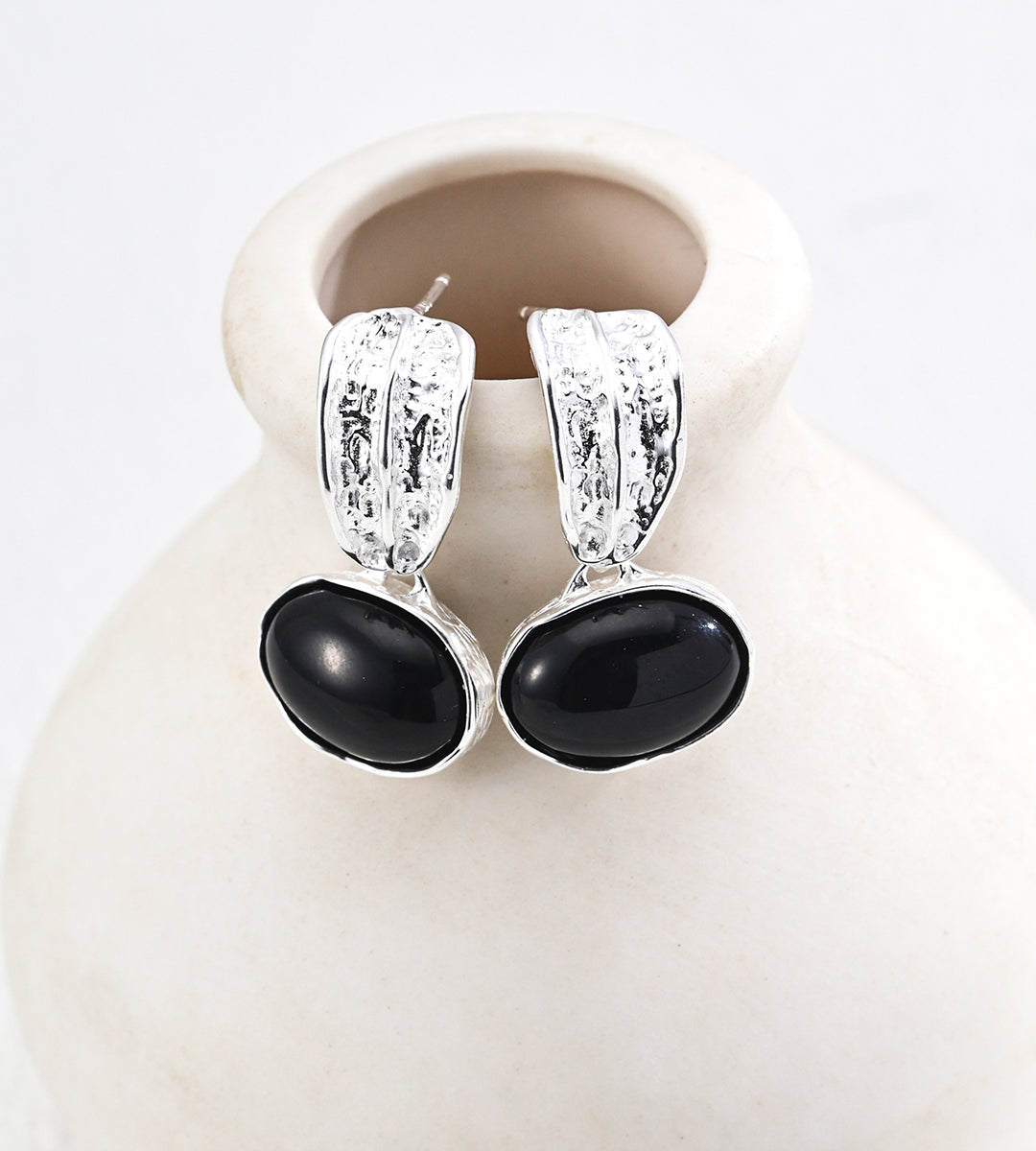 Gentlewaveco Black Onyx Tiger Eye Textured Drop Earrings E01268