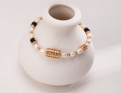 Gentlewaveco Pearl Onyx Zircon Silver Shell Adjustable Bracelet SL0117