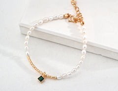 Gentlewaveco Sterling Silver Pearl Zircon Delicate Bracelet SL0129